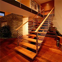 Unique rubber wood tread straight staircase used cast iron rod blustrade support 