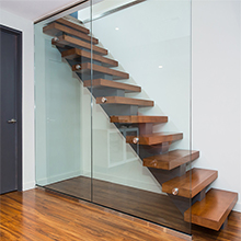 Modern home steel wire cable railing wood treads decors straight open riser staircase design 