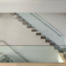 Floating Stairs With Wooden Tread And Frameless Glass Railings
