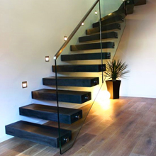 Floating steel wood indoor staircase