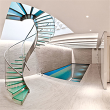Curved Mild Steel Glass Modern Staircase/Prefab Steel Wood Spiral Staircase