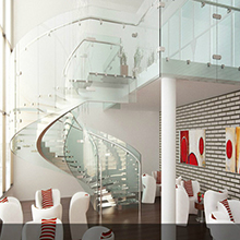 Modern design indoor spiral curved stairs glass treads cost