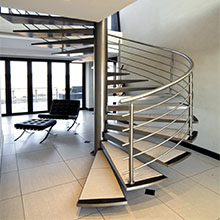 Customized modern spiral staircase with tempered glass steps