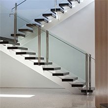 L shape stainless steel rod railing Stringer Straight solid wood Staircase 