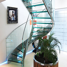 Tempered glass steel curved stairs for home
