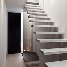 House Floating Cantilevered Staircase with Frameless Tempered Glass Railing 