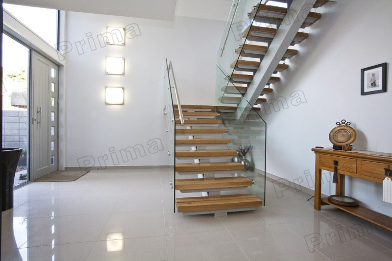 J solo stringer staircase glass balustrade carbon steel staircase 