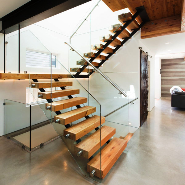J steel double beam and straight glass railings 