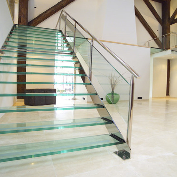 J LED light glass stairs / stainless steel glass staircase 