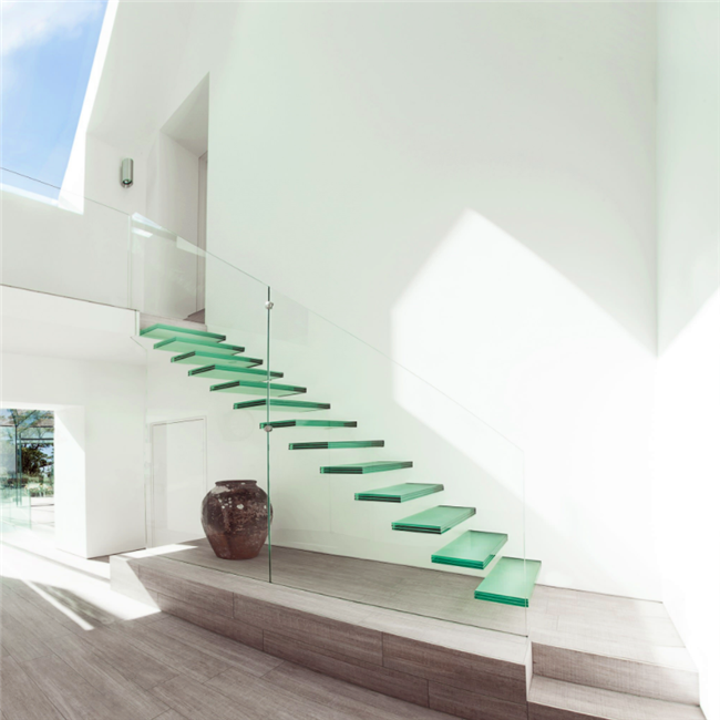 J-Double cantilevered floating staircase glass railing DIY lowes price 