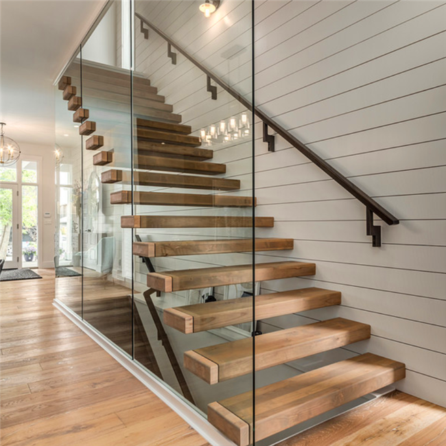 J-Indoor wood tread floating stairs 