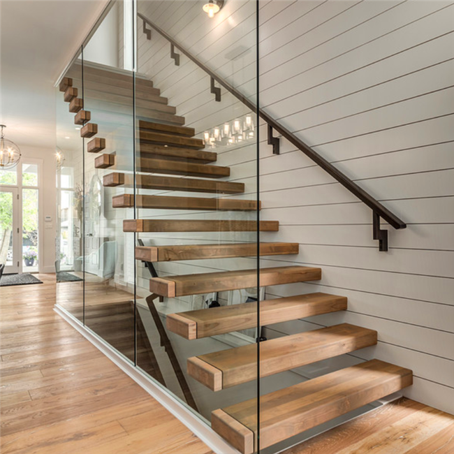 J-interior use minimalist floating glass stairs foe villa 