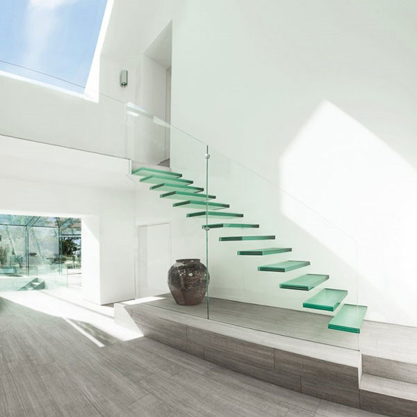 J- floating staircase with invisible wall side steel stringer 