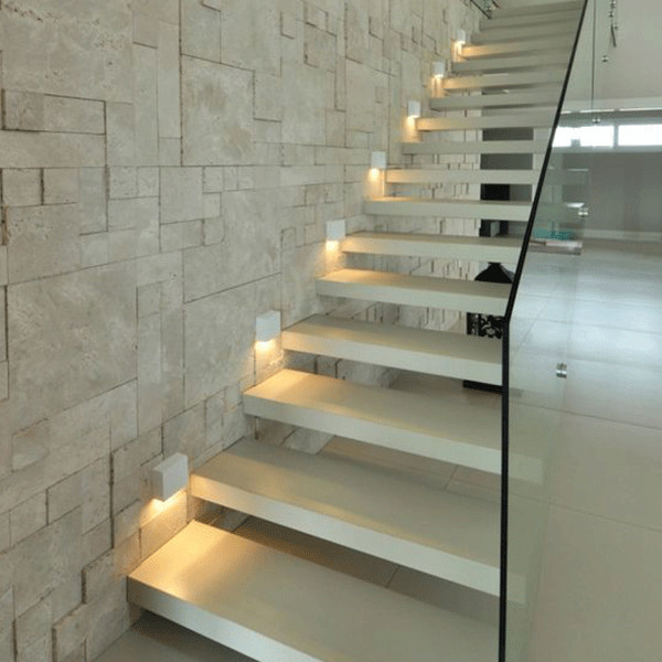 J-Fashion design wood tread floating staircase with LED light 
