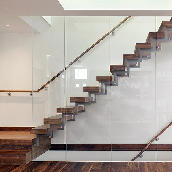 J- Cost Prima floating staircase railing laminated wood treads 