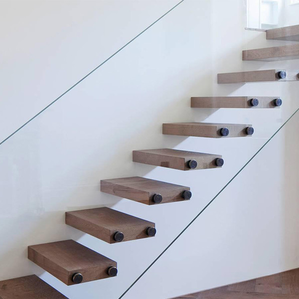 J-LED solid wood steps floating staircase