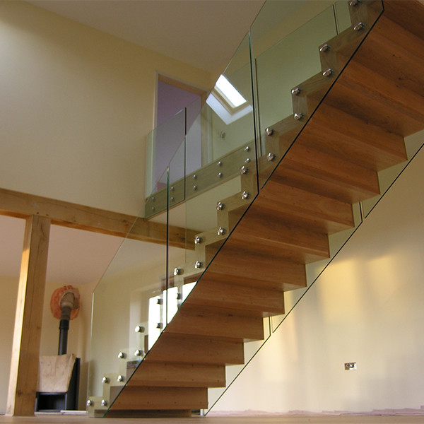 J-Indoor Open Riser Wooden Floating Glass Stair 