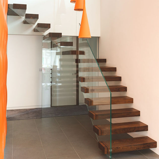 J-Simple design Floating Stairs glass wooden Staircase 