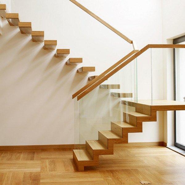 J-DIY prefabricated glass floating wood stairs with steel beam cost 