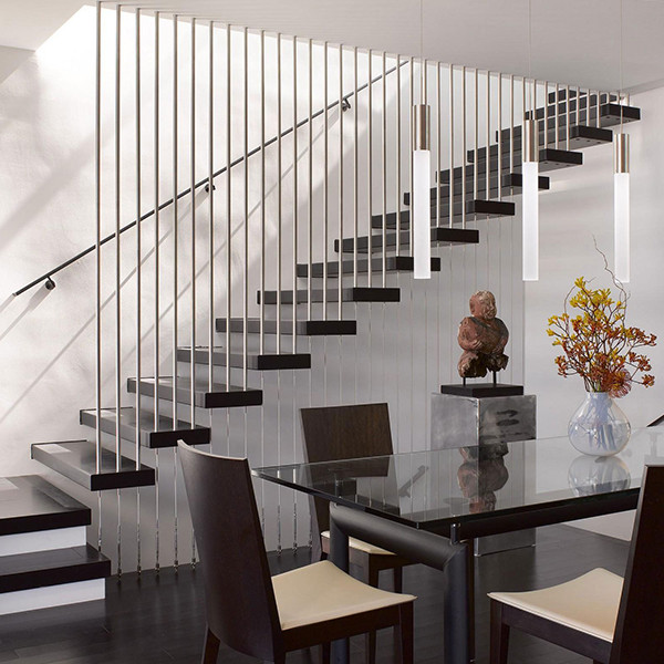 J-Floating Straight Stairs indoor glass steel beam staircase