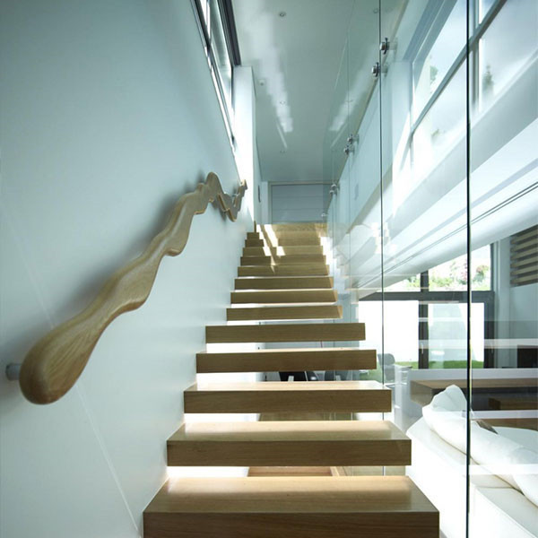 J- straight floating staircase with LED light