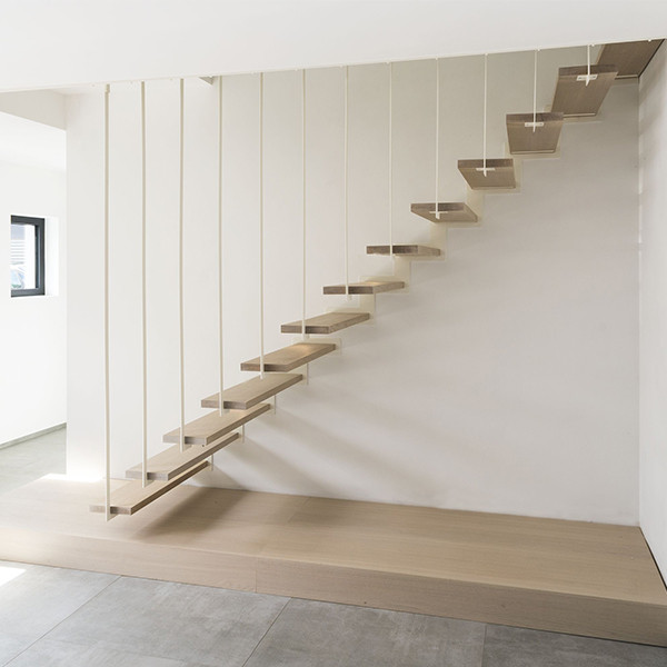 J-wood tread straight floating staircase with LED light