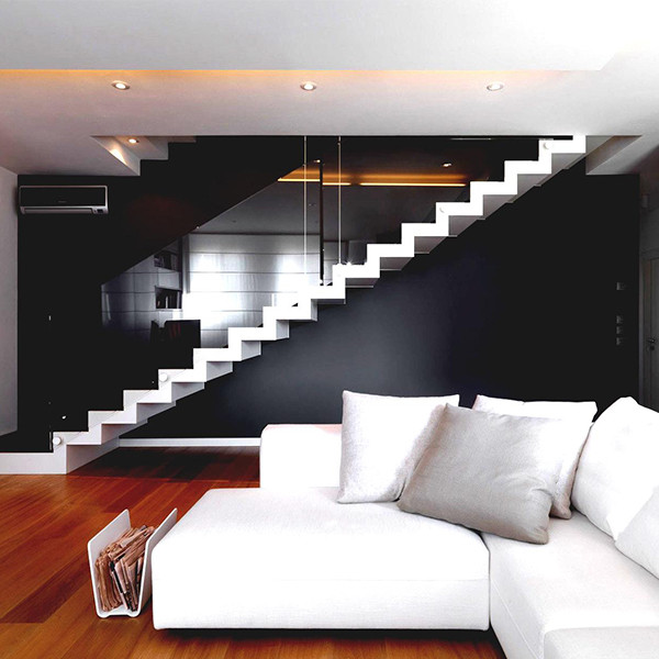 J-House straight Stair White Floating Cost Staircase