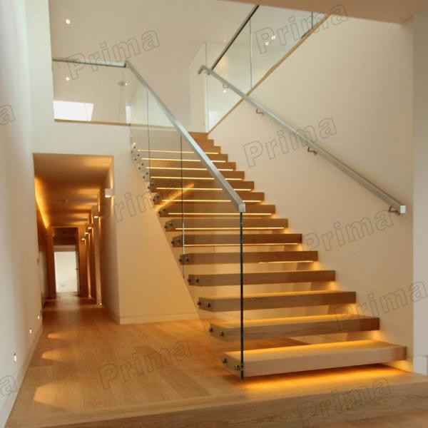 J- Invisible Stringer Straight Stairs with Wood Tread 