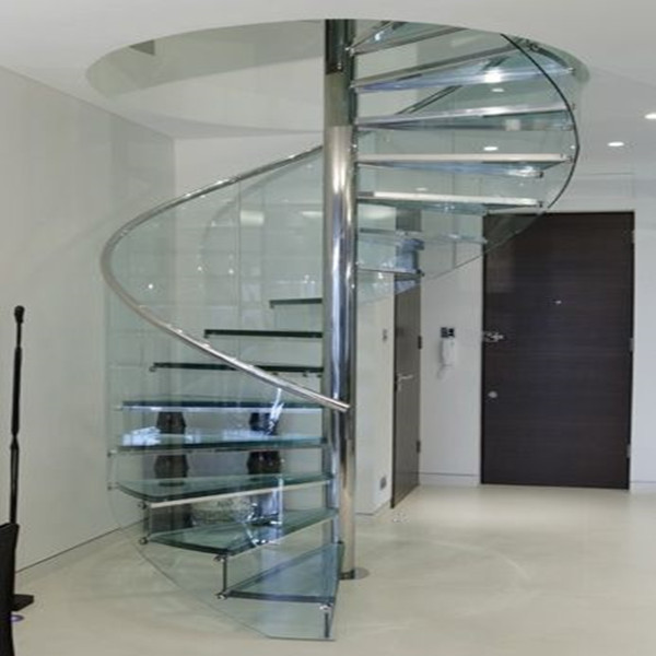 J-Modern Spiral Staircase With Tempered Glass Tread 