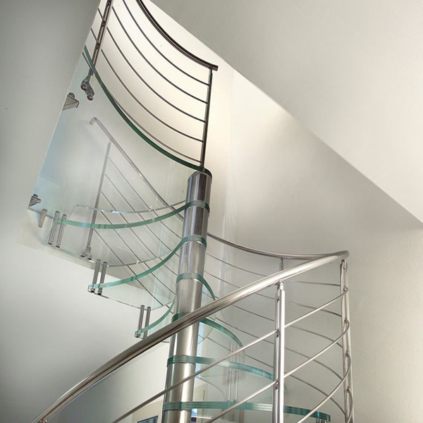 J-custom stair case, stainless steel glass treads spiral staircase 