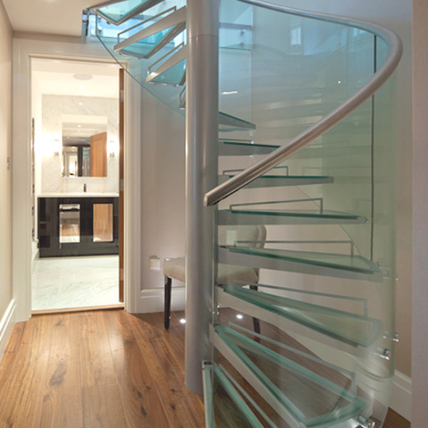 J-Modern design glass railing spiral staircase with LED step 