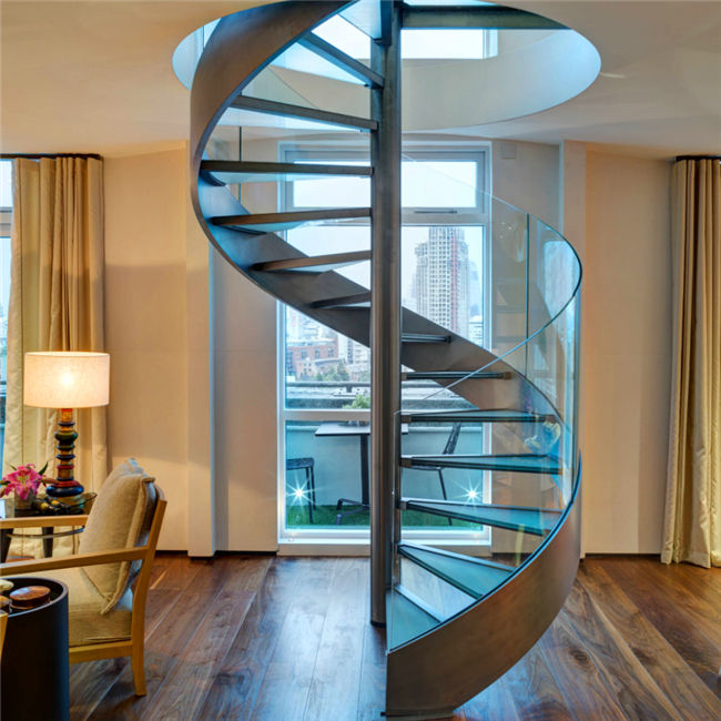 J-stainless steel spiral stairs glass wood tread spiral staircase 