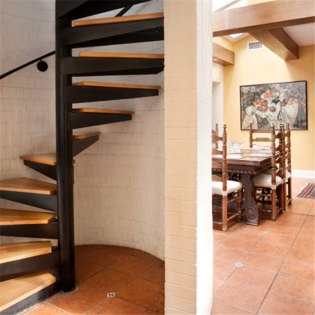 J-glass spiral staircase, carbon steel spiral stairs, home wooden stairs