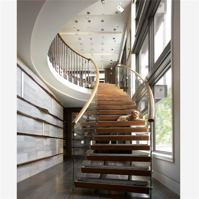 J- Stylish red oak wooden stair curved staircase design 