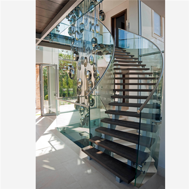 J-Modern stainless steel curved glass stair 