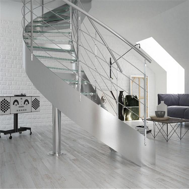 J- interior residential steel wood beam curved stairs design