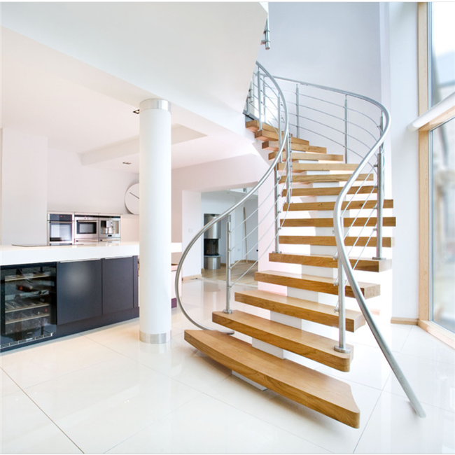 J-New design wrought iron steel curved staircase