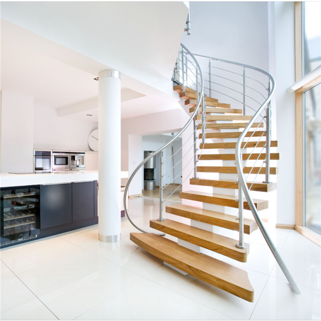 J-Indoor Entrance Stair Elegant Curved Wood Stairs 