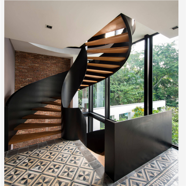 J-Modern Big Round curved Ngazi Steel Staircase Curved Wooden Stair