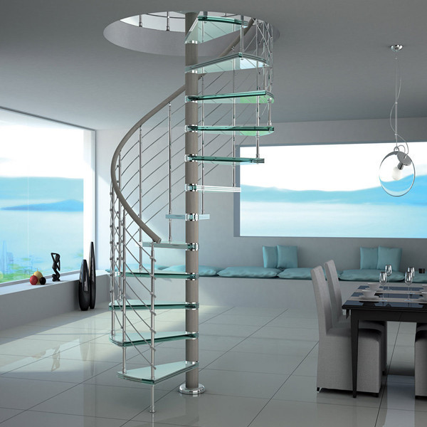 J-Prima Prefab Steel Glass spiral Stair indoor