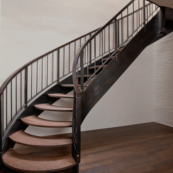 J-stair treads solid wood spiral stair handrail steel
