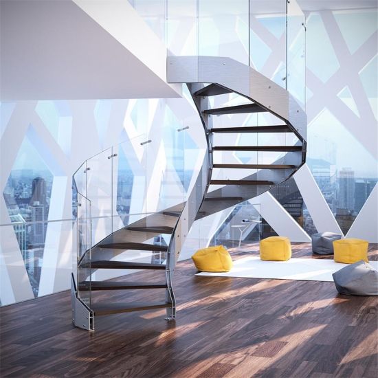 J- Modern double steel plates stairs curved designs