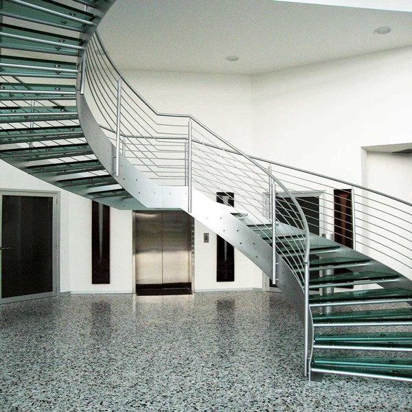 J- Cuved stairs double u channel beam glass railing 