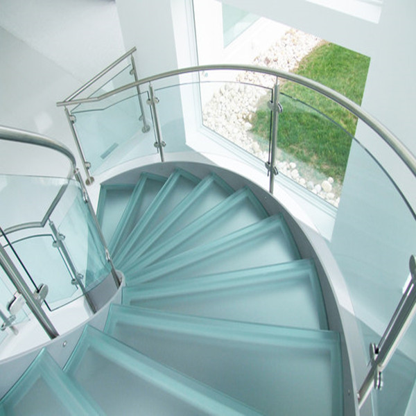 J-tempered glass panel curved stairs indoor 