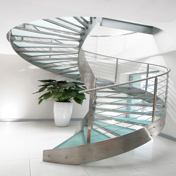 J-curved single steel stringer glass stair 