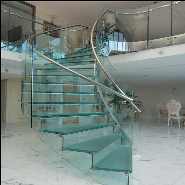 J- indoor classic steel and wood combined design curved stairs 