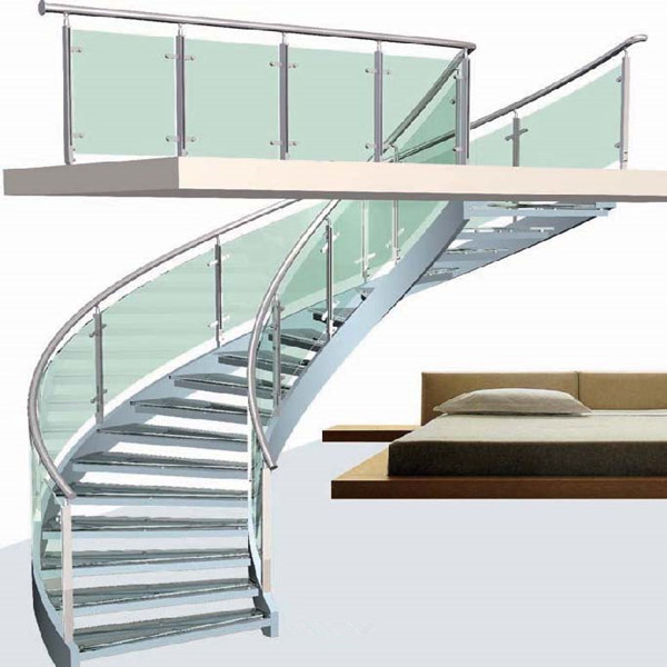 J-stainless steel glass curved staircase