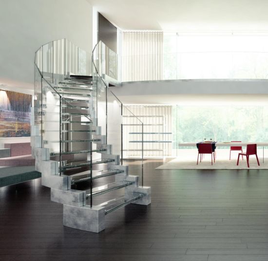 J-curved stringer glass stairs 