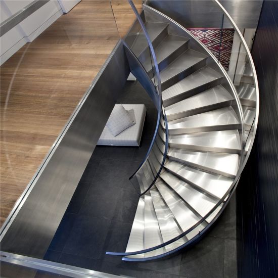 J-Curved Staircase Modern Wood Staircase Arc Glass Stairs