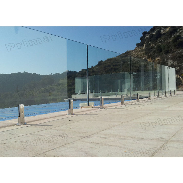 S-High quality outdoor square spigot glass balustrade with round handrail